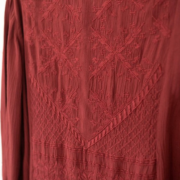 Massimo Dutti dress Burgundy Embroidered Pockets Fall Christmas sz 12 L Large - Picture 3 of 7
